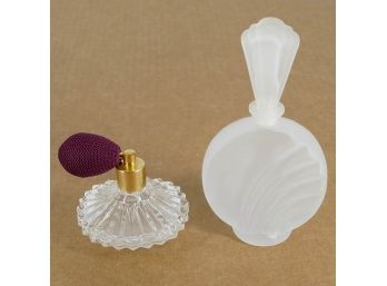 Vintage Frosted Glass Perfume Bottle And Crystal Atomizer
