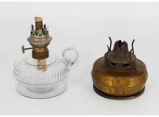 Antique Kosmos Burner Finger Oil Lamp & Perkins House Non-Explosive Safety Lamp