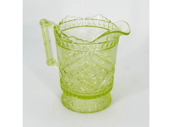 3 Mold Vaseline Glass Pitcher, C. 1870-1880