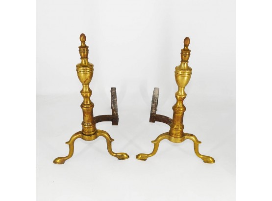 Chippendale Brass Andirons With Urn Finials - Jewel 505