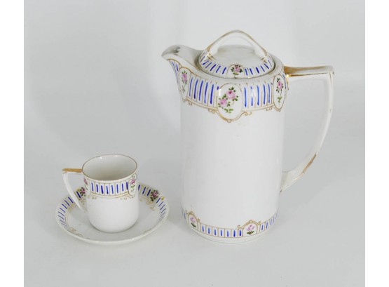 Nippon Hand Painted Porcelain Chocolate Pot And Cup