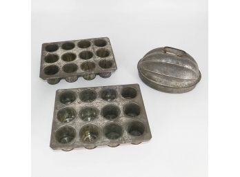 Antique Kreamer Muffin Tins And Melon Mold