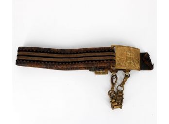 Late 19th C. Independent Order Of Odd Fellows Fraternal Belt W/ Brass Buckle By Hartley & Graham