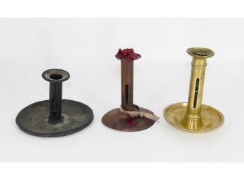 Antique Brass And Tin Candle Holders