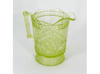 3 Mold Vaseline Glass Pitcher, C. 1870-1880