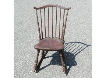 Antique Windsor Wooden Rocking Chair With Saddle Seat