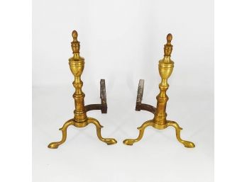 Chippendale Brass Andirons With Urn Finials - Jewel 505