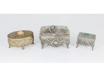 Three Different Vintage Metal Jewelry/Trinket Boxes