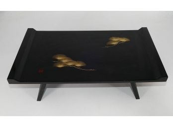 Japanese Lacquered Wood Serving Tray - With Fold Out Legs