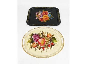 Two Different Vintage Hand-Painted Tole Trays - Pilgrim Art