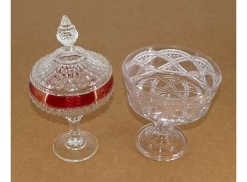 Two Different Glass Compote / Candy Bowls - Indiana Glass Diamond Point