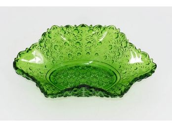Vintage Emerald Daisy & Button Glass Bowl