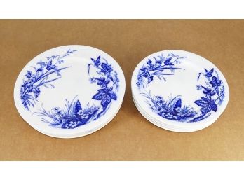Antique Ford & Challinor (Tunstall) Flow Blue China Plates - 10 Total - C. 1865-1880