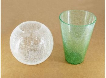 Two Large Vintage Crackle Glass Vases