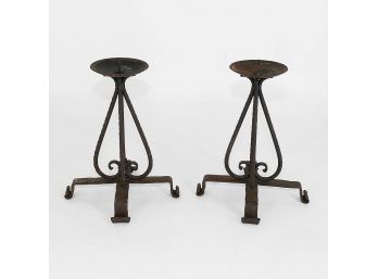 Pair Of Wrought Iron Pricket Form Candle Stands