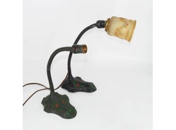 Pair Of 1922 S. Robert Schwartz Cast Iron Art Deco Gooseneck Desk Lamps
