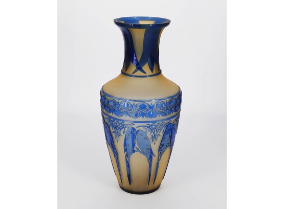 Pilgrim Glass Cameo Glass Parakeet Vase - Signed Kelsey Murphy - Limited Edition