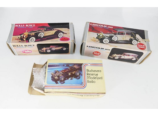 3 Vintage Solid State Radio Automobiles - Rolls Royce, Lincoln, Formula One - All Unused