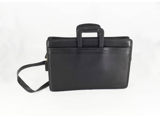 Vintage Genuine Coach Black Leather Attache Case - Shoulder Strap / Telescoping Handles