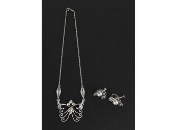 Vintage Ann Lee Sterling Silver Butterfly Necklace & Earring Set