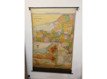 1925 Denoyer-Geppert School Pull Down Map Of New York State - Political & Physical