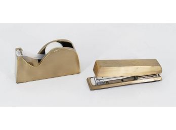 Pottery Barn Navigation Brass Desk Accessories - Stapler & Tape Holder