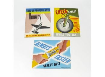 3 Different Vintage WWII Safety Education Flyers - Directorate Of Air Traffic And Safety