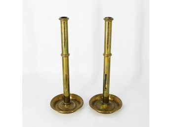 Pair Of Vintage 16' Maitland & Smith Brass Push-Up Candle Holders