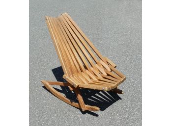 Rare Vintage Danish Modern Teak Wood Slat Rocking Chair