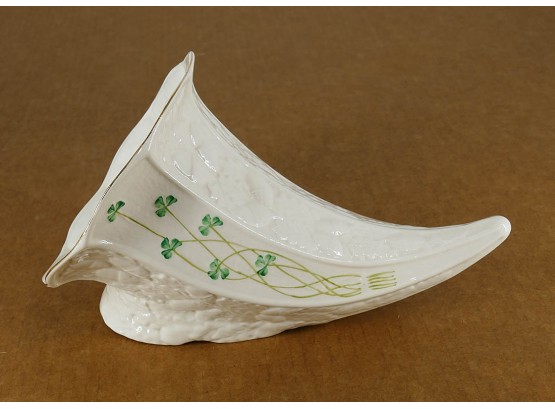 Balleek Porcelain Cornucopia Vase With Shamrock Design