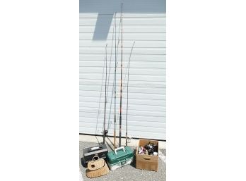 Large Fishing Lot - 20+ Reels, 4 Poles, Etc