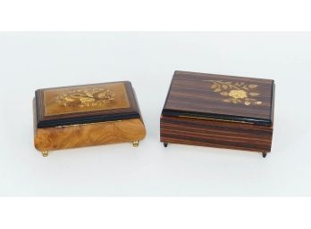 Two Handmade Italian Inlay Wooden Music Boxes - Reuge Romance Swiss Mechanism