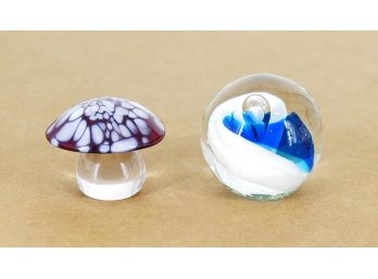 Orrefors Glass Mushroom And Glass Paperweight