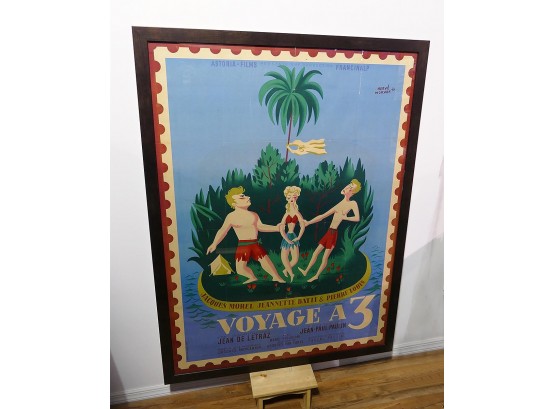 Large 1950 Herve Morvan French Movie Poster - Voyage A Trois - 64.5' Tall