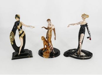 3 House Of Erte / Franklin Mint Hand Painted Porcelain Figurines AS-IS