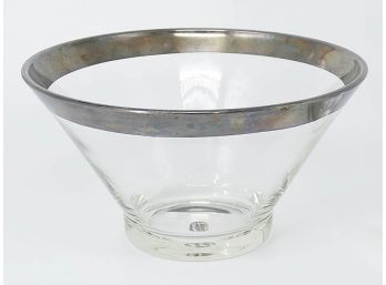 Vintage Flared Glass Bowl With Silver Band Rim