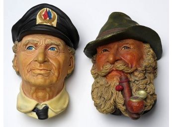 2 Different Bossons Chalkware Heads - Sea Captain And Tyrolean