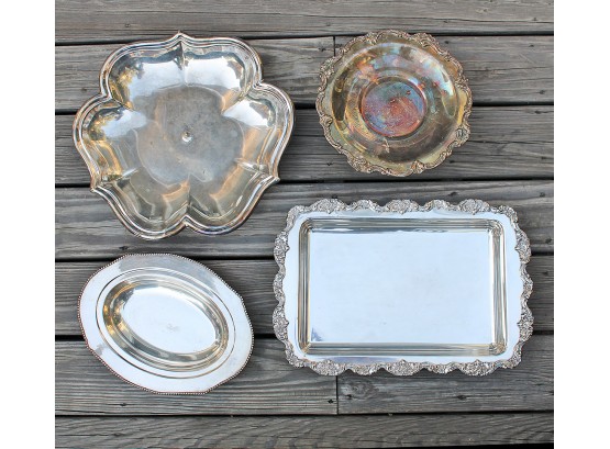 Silver Plate Footed Trays/Dishes (4) - Reed & Barton, Stand, Lancaster Rose, Etc