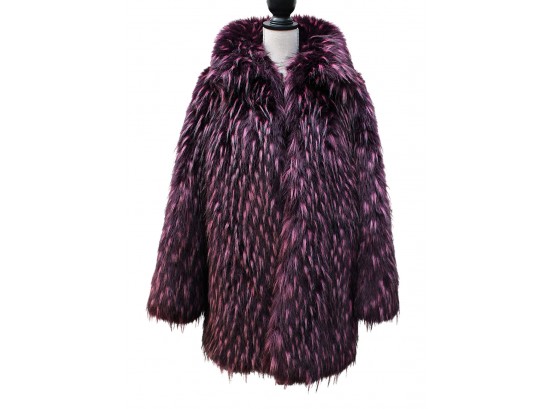 Karen Millen Feather Tip Purple Faux Fur Coat Size 12 (Cost $450)