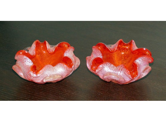 Pair Of Venini Murano Italian Art Glass Bowls