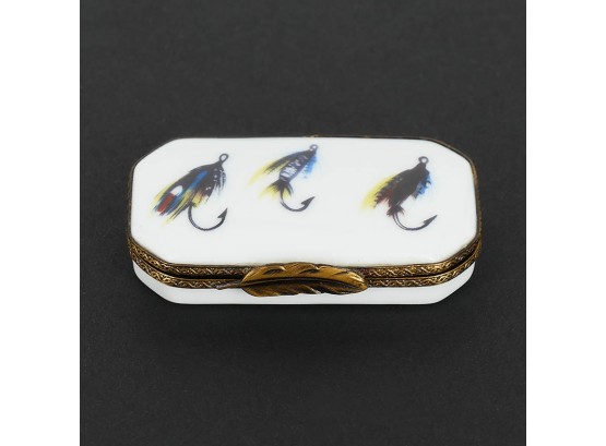 Limoges France Pill / Trinket Box - Fly Fishing Theme