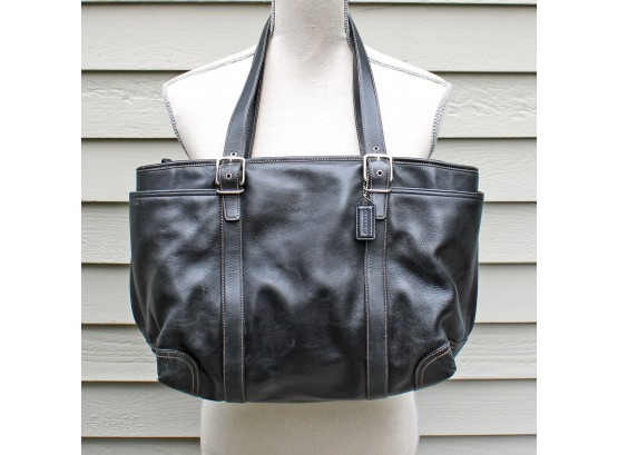 Vintage COACH Large Black Leather Tote Bag