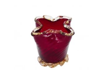 Rare 1940's Murano Venetian Glass Small Fluted Vase