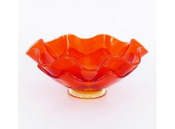Vintage Mid-Century Amberina Flared Pedestal Bowl / Candy Dish