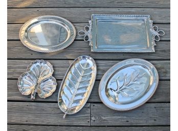 Lot Of 5 Silver Plate Decorative Serving And Display Trays - W.M. Rogers, Crescent, Etc