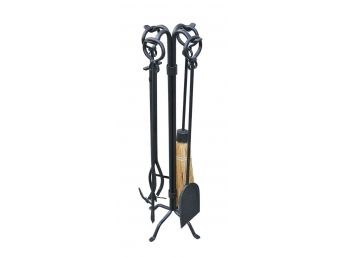 4 Piece Wrought Iron Fireplace Tool Set - In Black