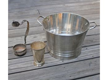 Silver Plate / Metal Barware Lot - Wine Bucket, Bottle Server, Cup