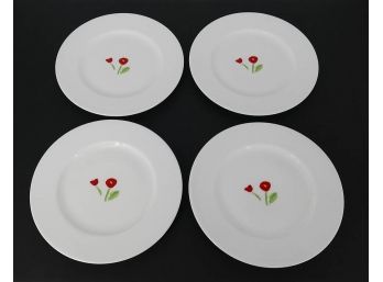 Set Of 4 Crate & Barrel China Salad Plates - Tulip Design