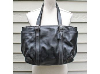 Vintage COACH Large Black Leather Tote Bag