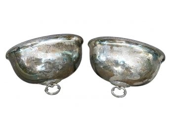 Pair Of Antique Silver Plated Wall Planters - Made From A Meat Dome